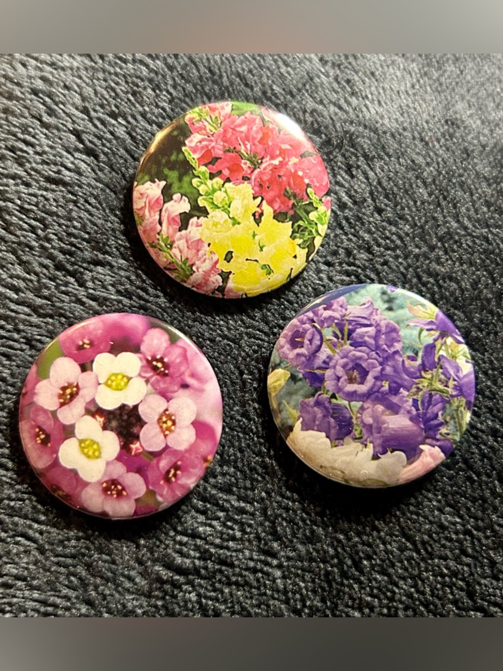 Handmade Floral Button Set Seed Packet Upcycled Pins 1.25in Cottagecore Spring - Picture 2 of 8